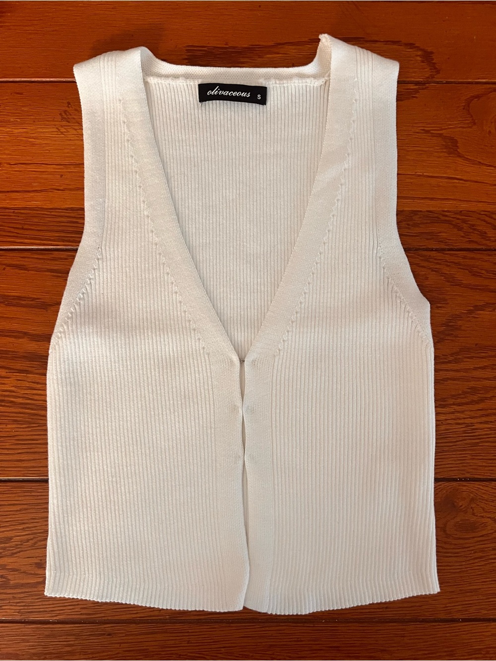 Olivaceous - Ribbed V-Neck Crop Top Vest - White